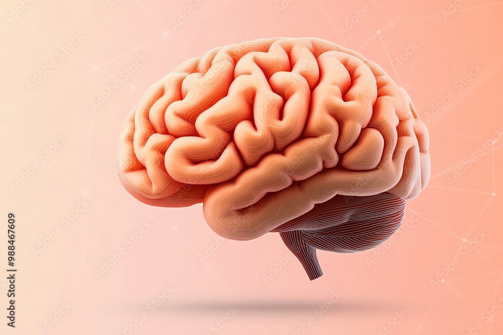 Aufkleber Minimalist brain illustration, set against a soft gradient background with clean lines and subtle geometric patterns