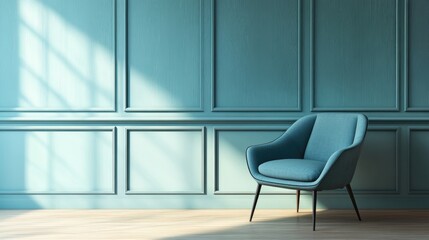 Teal Blue Chair Against a Wainscot Wall