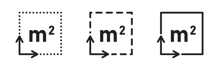 Square meter icon. M2 sign vector isolated on transparent. Flat area in square metres.