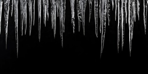 Long Sharp Icicles in Winter – Elegant Winter Decoration for Poster, Card, or Digital Design