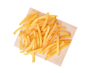Golden, crispy French fries piled high on a simple paper tray inviting a satisfying snack experience at a casual eatery
