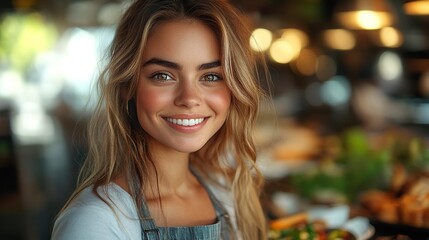 Obraz premium young woman ordered lunch from the restaurant