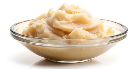 A small, rounded heap of unrendered pig fat sits within a stark white bowl, its creamy white hue