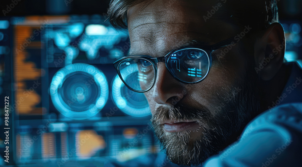 Aufkleber a person reviewing a cybersecurity report with a data protection strategy.