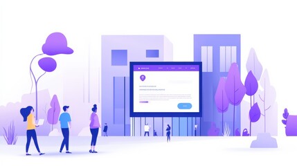 A landing page image for Modern ticketing website in blue and purple, sleek design