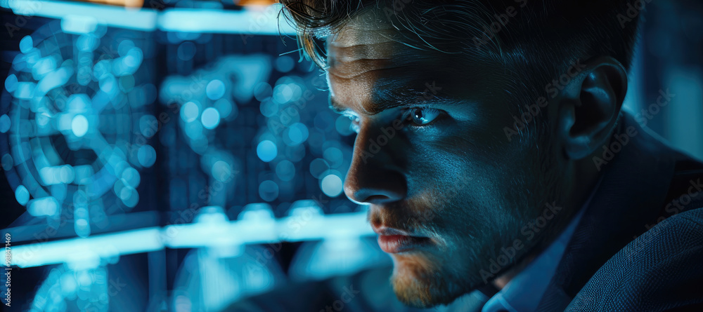 Aufkleber a person reviewing a cybersecurity report with a data protection strategy.