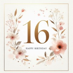 Obraz premium Elegant floral design celebrating a 16th birthday with soft pastel colors.