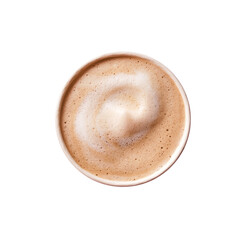Creamy latte art swirls in a round cup atop a minimalist backdrop, capturing the essence of morning rituals in a cozy café setting
