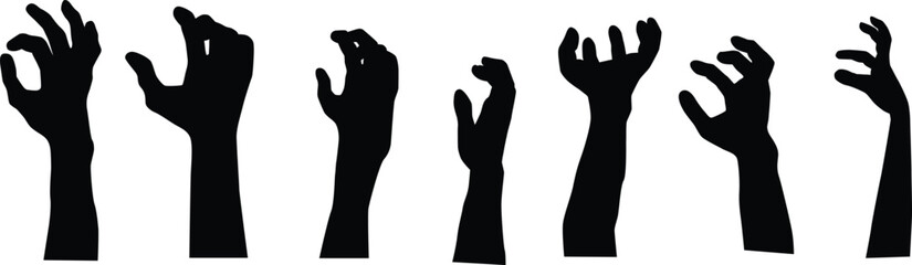 Set of zombie hand pose silhouette illustration