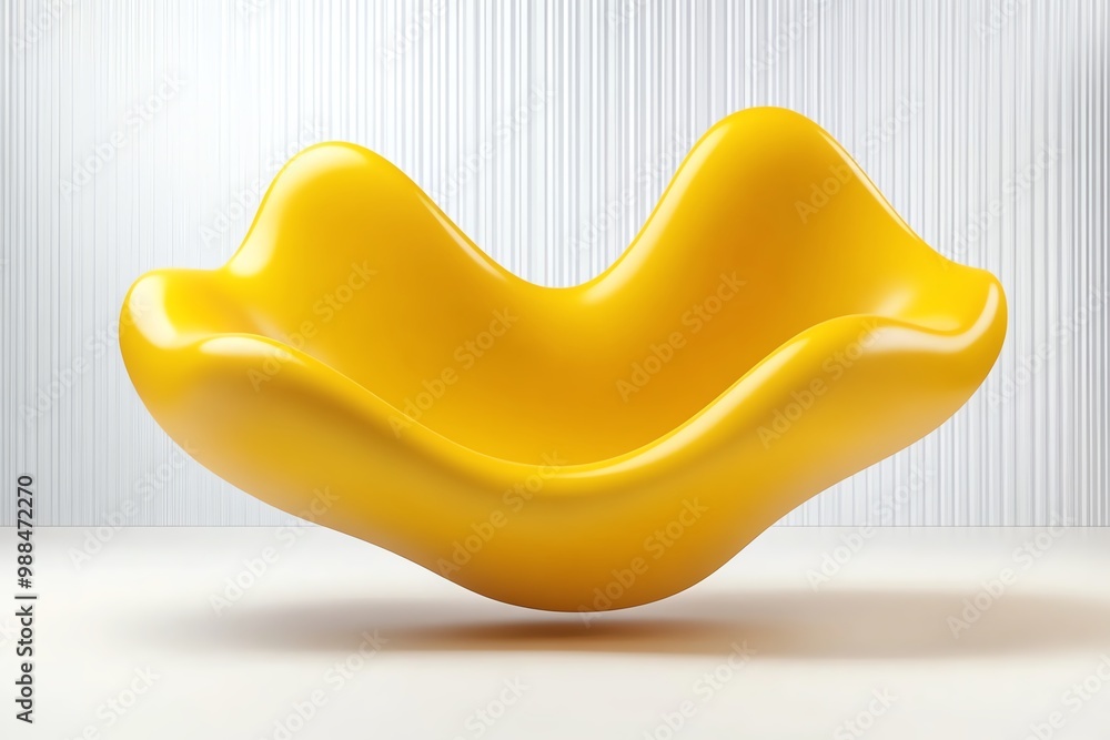 Poster minimalist mustard yellow abstract shapes, floating against a clean white background with soft shado