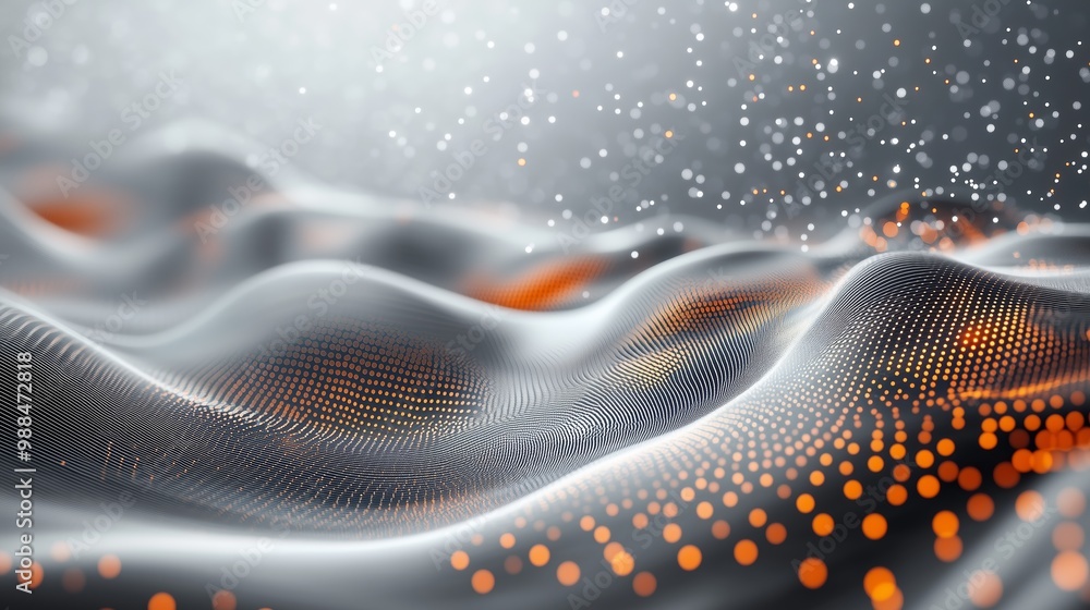 Aufkleber abstract waves of light and particles create a dynamic digital landscape with shimmering orange and 
