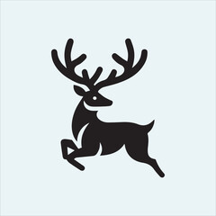 deer logo black icon, cartoon deer animal on a plain white background vector logo