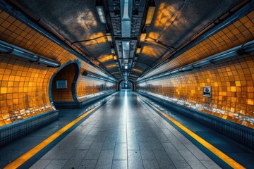 Obraz premium A bustling subway station with a prominent long yellow line, ready for use in travel or transportation related projects