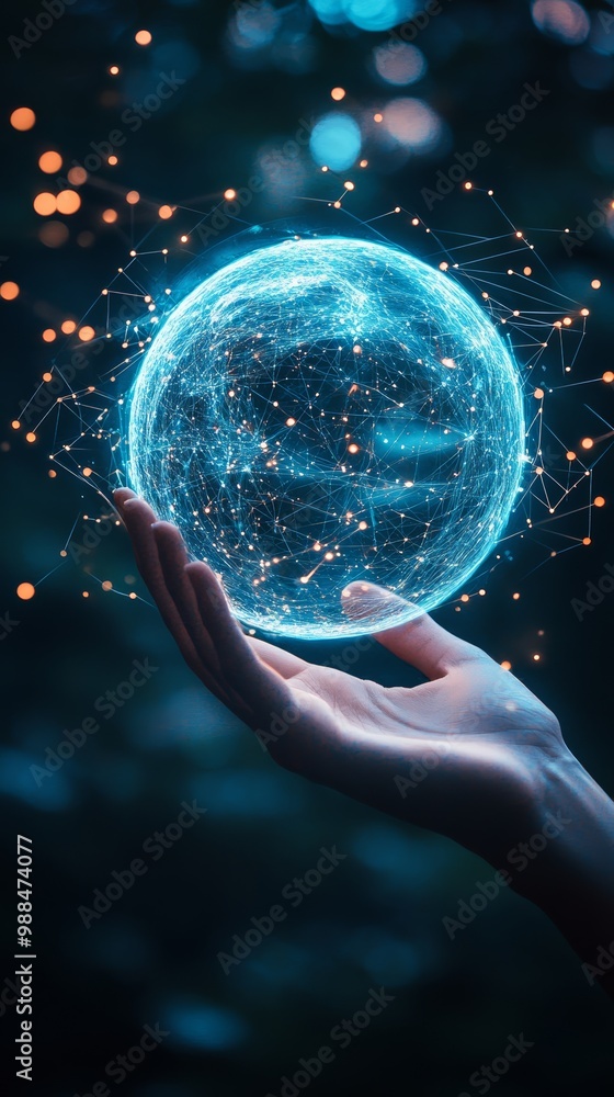 Poster Close-up of a hand interacting with lines of code on a touch screen. Coding, software development, and technology concept.