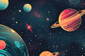 Naklejka premium Space scene with planets and stars in the sky, great for astronomy or sci-fi concepts