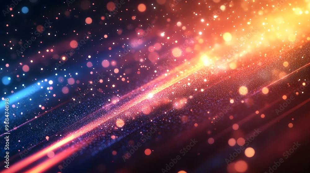 Poster abstract dark background with glittering lights and bokeh effect