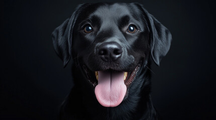 Fototapeta premium A black Labrador with its tongue sticking out, a happy expression 