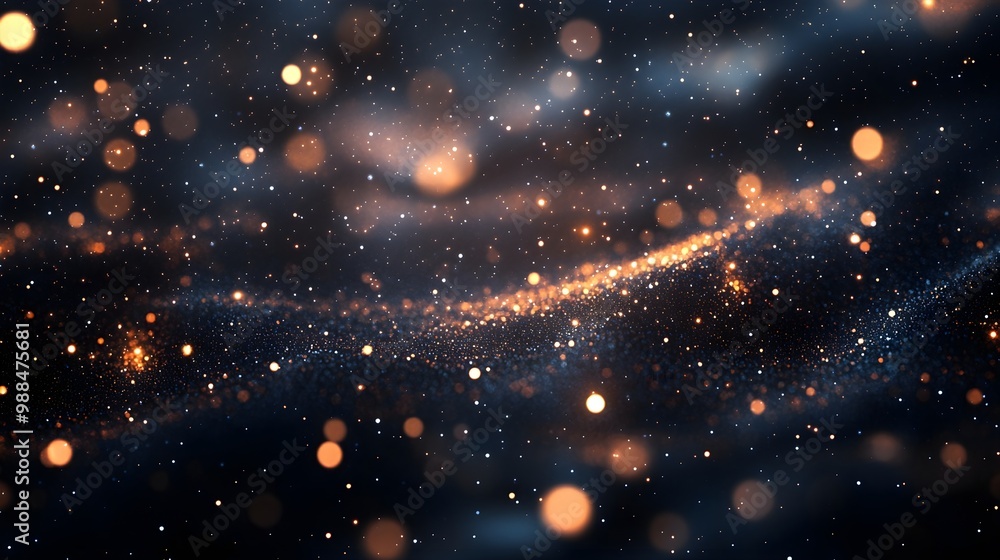 Poster abstract dark background with sparkling lights and bokeh