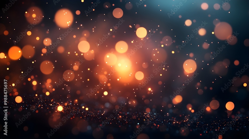 Poster abstract dark background with warm bokeh lights
