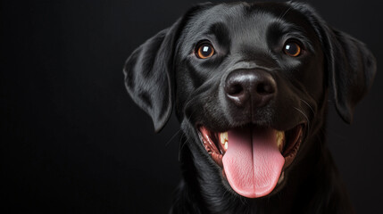 Fototapeta premium A black Labrador with its tongue sticking out, a happy expression 