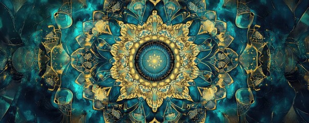 Abstract Mandala with Teal and Gold Colors