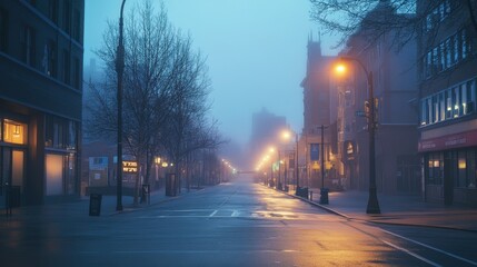 Misty Evening in the City: A Serene Atmosphere in the Urban Landscape