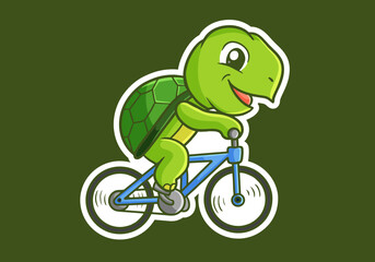 Cute turtle riding a bicycle mascot character illustration