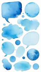 hand white spots drawn design blue watercolor bubbles light place text element background set boxes decoration dialog olated speech bubble bubble background light blue shape talking message text