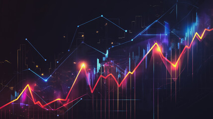 Fototapeta premium Abstract black background with Colorful charts and graphs with statistics to innovative analyze business potential and forecast future development of companies growth.