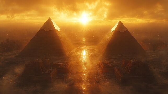 Two Pyramids at Sunset