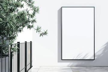 A simple blank picture frame hung on a tree adjacent wall, ready for a photo or decoration