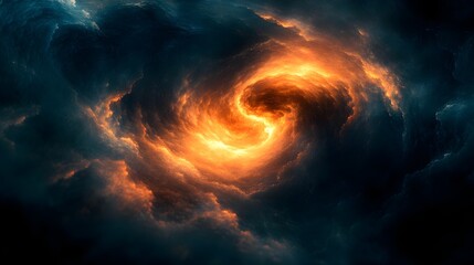 Abstract Fire Spiral in Dark Clouds