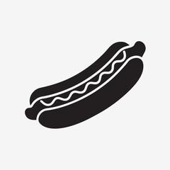 Hotdog with Mustard Glyph Icon – Vector Silhouette Illustration for Fast Food Graphics