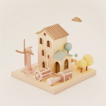 Mill in 3d style on the white background