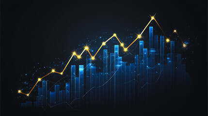 Abstract black background with Colorful charts and graphs with statistics to innovative analyze business potential and forecast future development of companies growth.