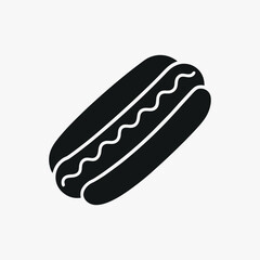 Hotdog with Mustard Glyph Icon – Vector Silhouette Illustration for Fast Food Graphics