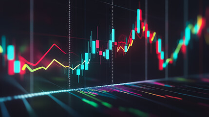 Abstract black background with Colorful charts and graphs with statistics to innovative analyze business potential and forecast future development of companies growth.