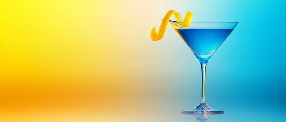 Blue Cocktail with Lemon Twist.