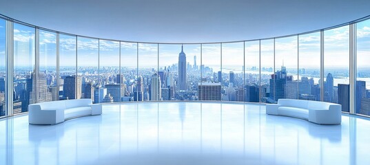 Modern Empty Office Room with Large Windows, Cityscape and Skyline View, New York, USA