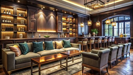Elegant bar featuring top-quality seating with plush cushioning and sturdy frames, perfect for a refined evening out or