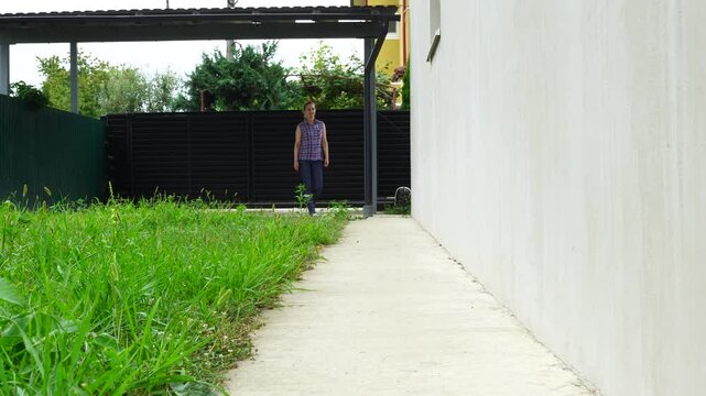 Senior woman walks relaxing outdoor