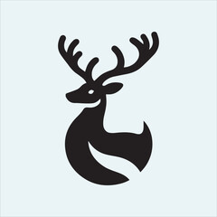 Fototapeta premium deer logo black icon, cartoon deer animal on a plain white background vector logo