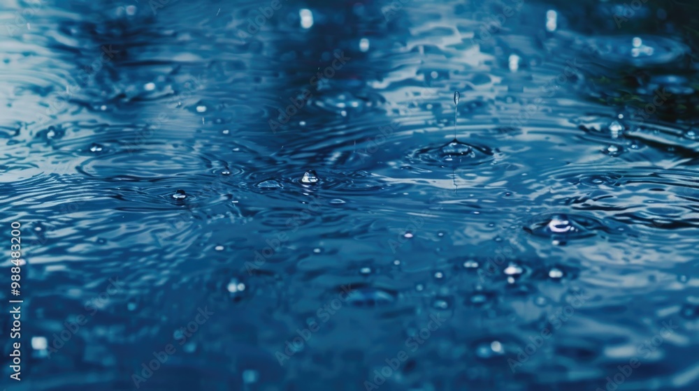 Poster a close-up view of water droplets on a surface, suitable for use in science and technology images or