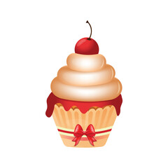 Cartoon vector Birthday cupcake, muffin on white isolated background. Delicious cupcake and muffin with sweet cream icon for party decoration