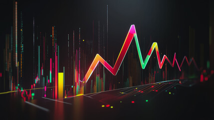 Obraz premium Abstract black background with Colorful charts and graphs with statistics to innovative analyze business potential and forecast future development of companies growth.