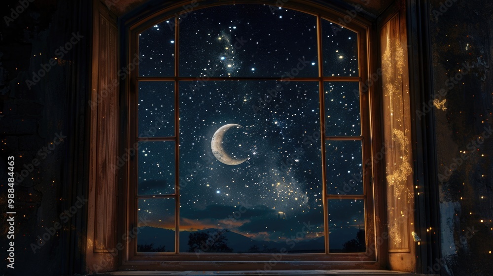 Poster a serene view of the stars at night, perfect for use in astronomy-related content or as a background