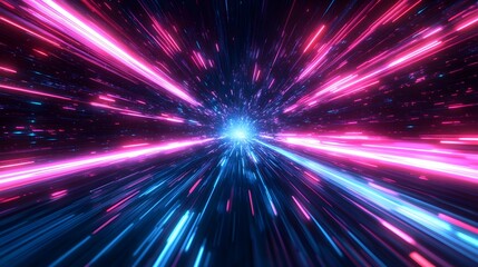 Fototapeta premium Abstract Neon Lights Tunnel Speed Motion Background