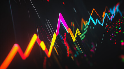 Obraz premium Abstract black background with Colorful charts and graphs with statistics to innovative analyze business potential and forecast future development of companies growth.