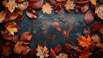 Autumn leaf frame isolated on wooden background. Space for text