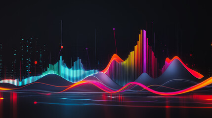 Naklejka premium Abstract black background with Colorful charts and graphs with statistics to innovative analyze business potential and forecast future development of companies growth.